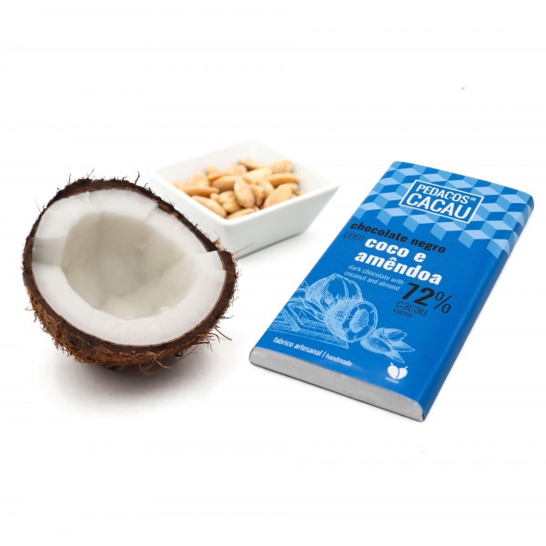 Tablete 30g Coco e Amêndoa Pedaços de Cacau